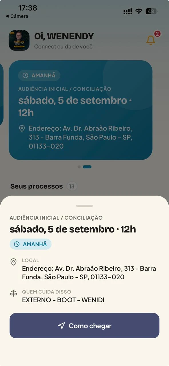 Agenda e detalhes de audiência no Processo Já